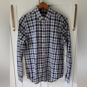 Theory Shirt Mens L Navy White Checkered Long Sleeve Button Up Workwear